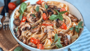 Mushrooms and Cherry Tomato Spinach  Pasta – 30-Minute Dinner