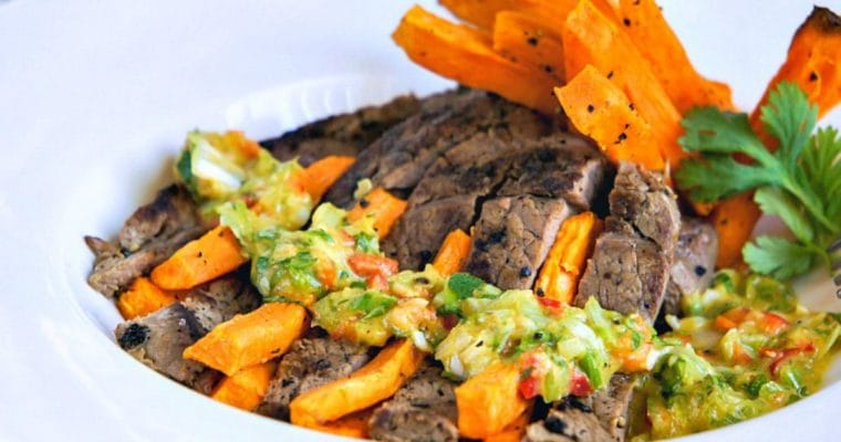 Roasted Sweet Potato Fries with Steak
