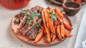 Sweet Potato Fries with Grilled Steak