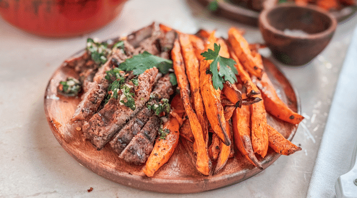 Sweet Potato Fries with Grilled Steak