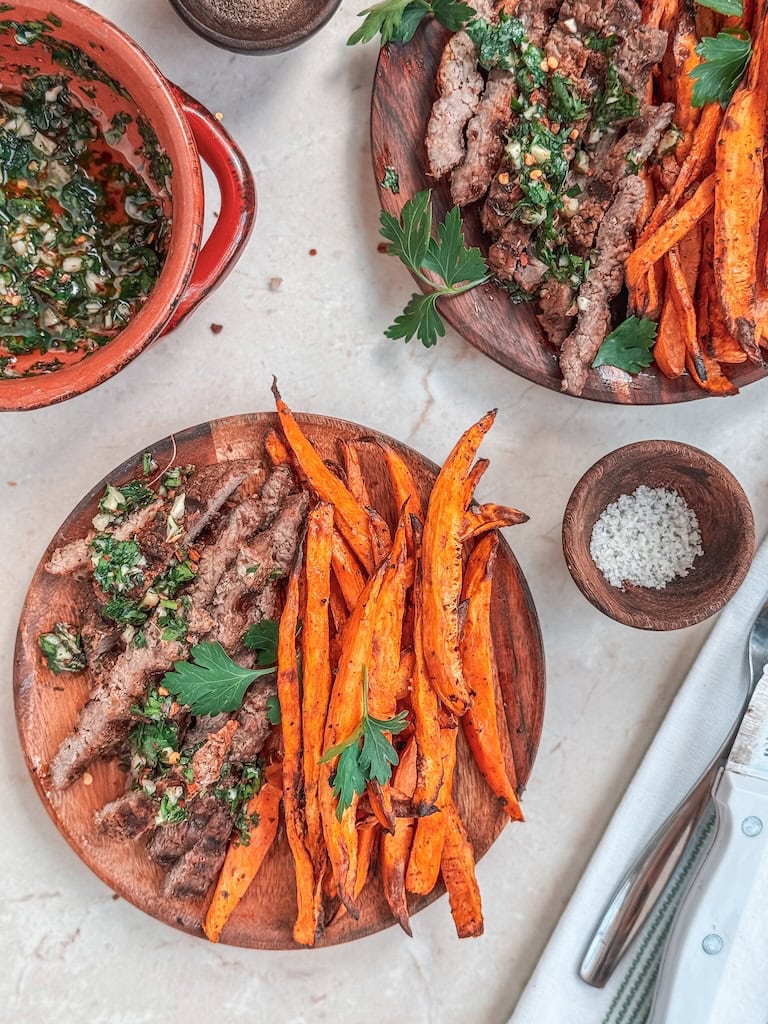 Sweet Potato Fries with Grilled Steak