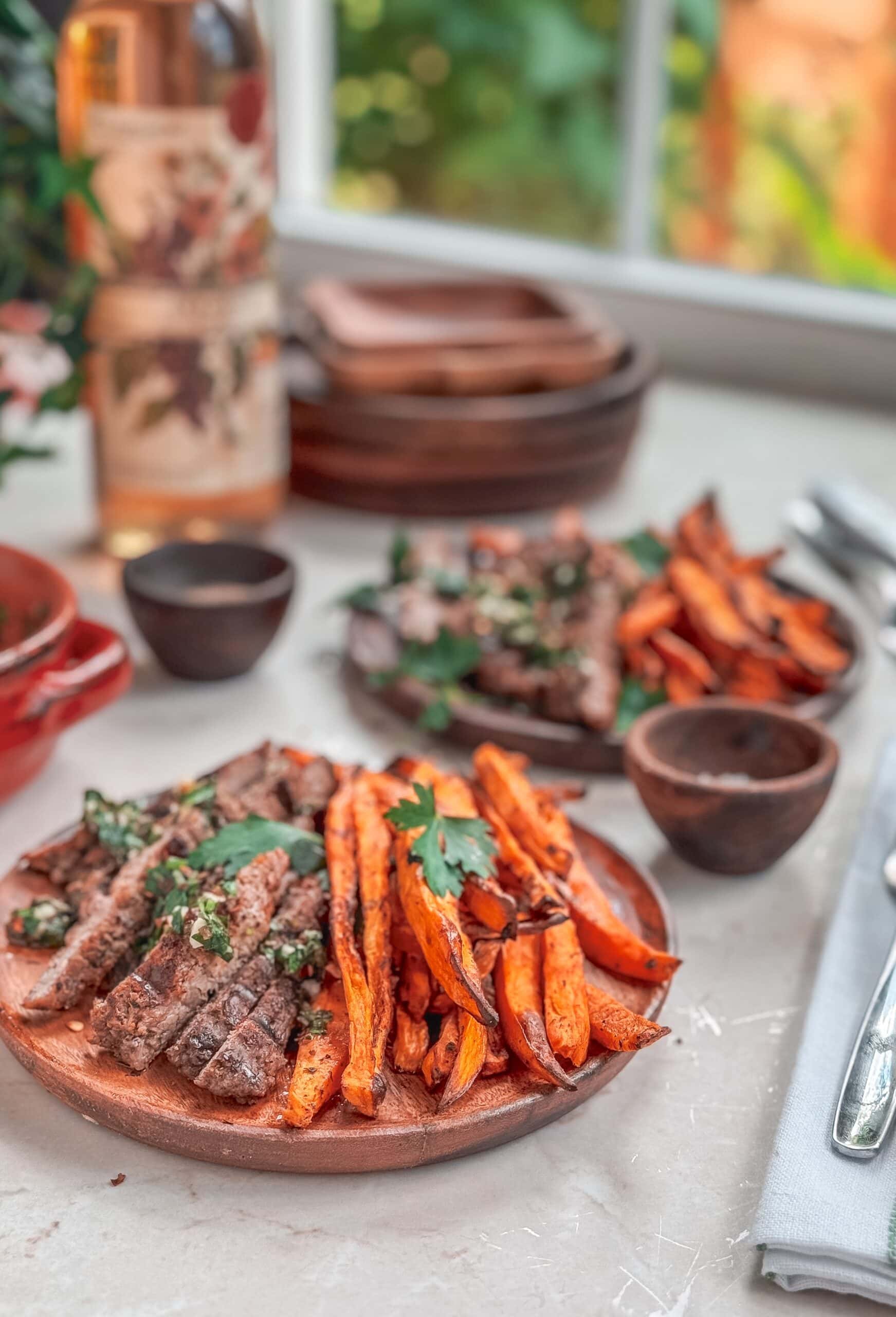 Sweet Potato Fries with Grilled Steak