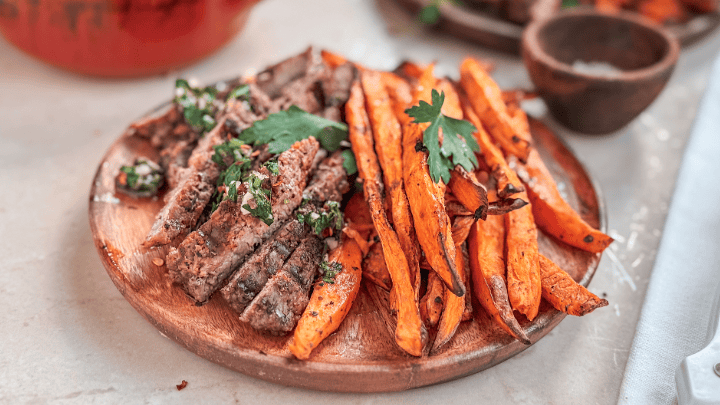 Sweet Potato Fries with Grilled Steak
