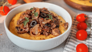 Beef and Mushrooms over Creamy Polenta