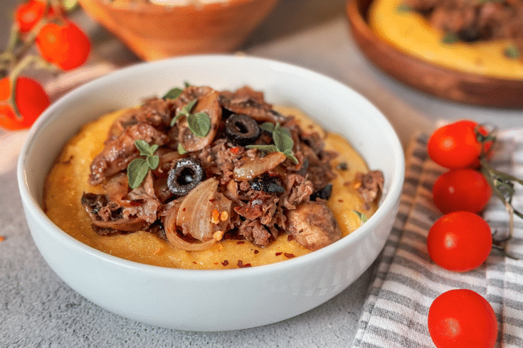 Beef and Mushrooms over Creamy Polenta