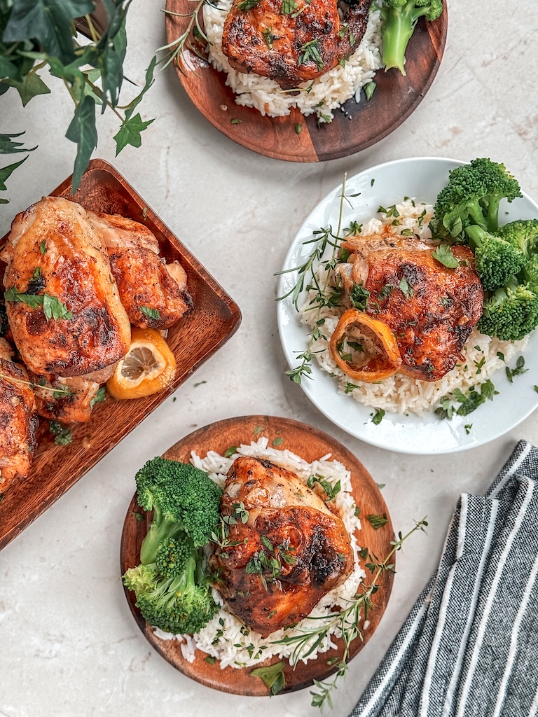 Juicy oven-baked lemon chicken thighs marinated with garlic, herbs, and citrus. Easy, flavorful, and perfect for a cozy dinner any night of the week.