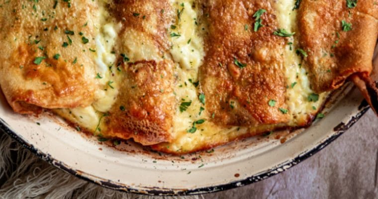 Baked Crepes with Mushrooms and Spinach