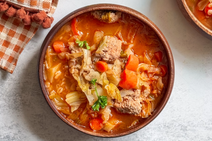 There is something incredibly satisfying about making a meal with vegetables you've grown yourself. While I didn't have enough cabbage from my own garden to make this entire pot of soup, I was still so excited to harvest fresh vegetables, get some from the farmers market, and cook something nourishing for my family.