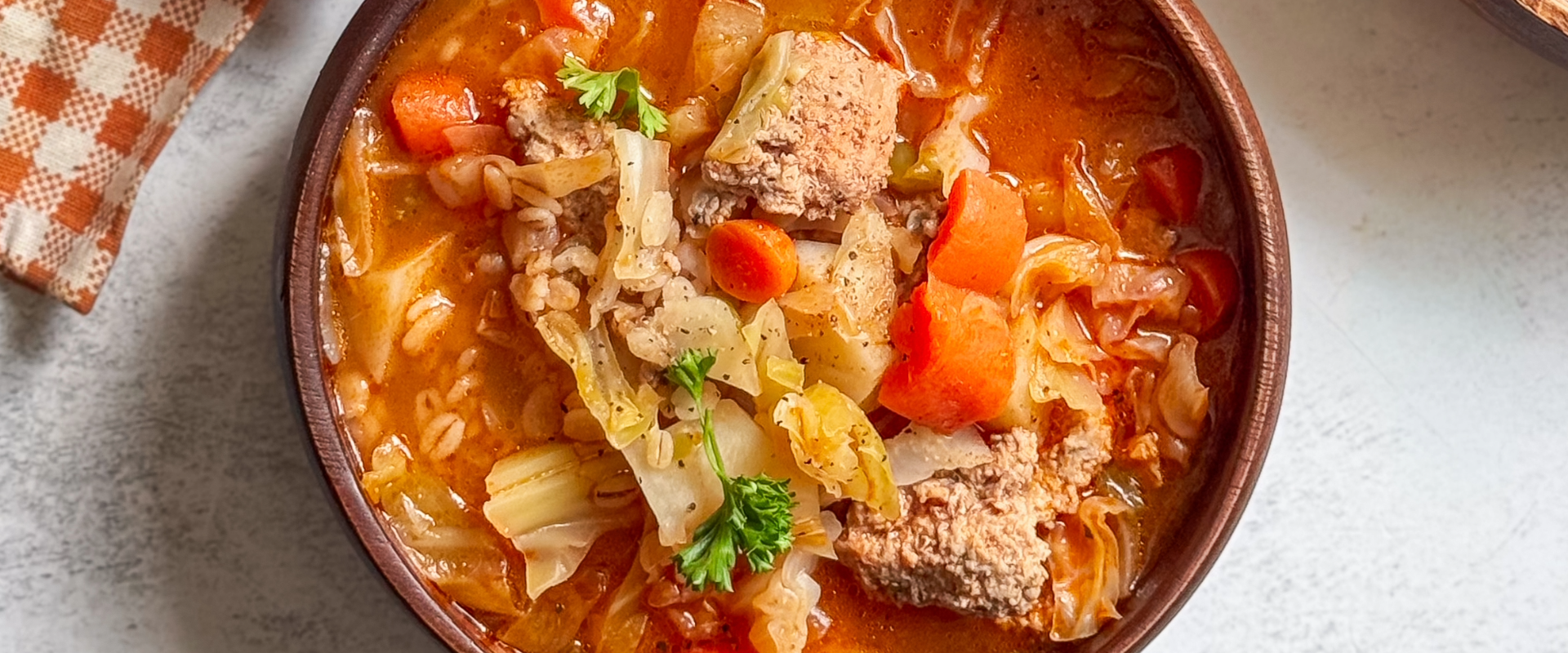 This hearty cabbage barley soup is made with tender turkey meatballs, fresh vegetables, pearl barley, ginger, and turmeric. An easy one-pot soup that's healthy, comforting, and perfect for any day of the week.