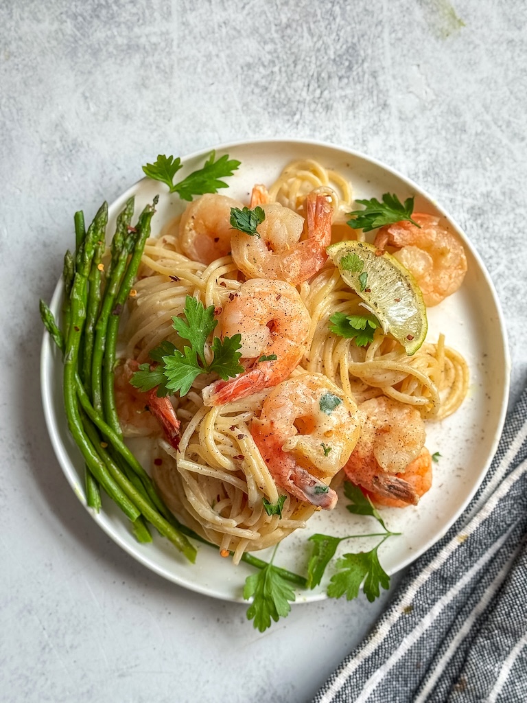 Homemade Alfredo sauce with shrimp