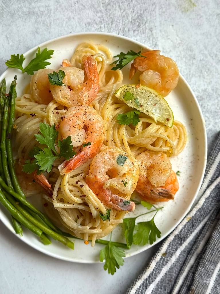 Homemade Alfredo sauce with shrimp