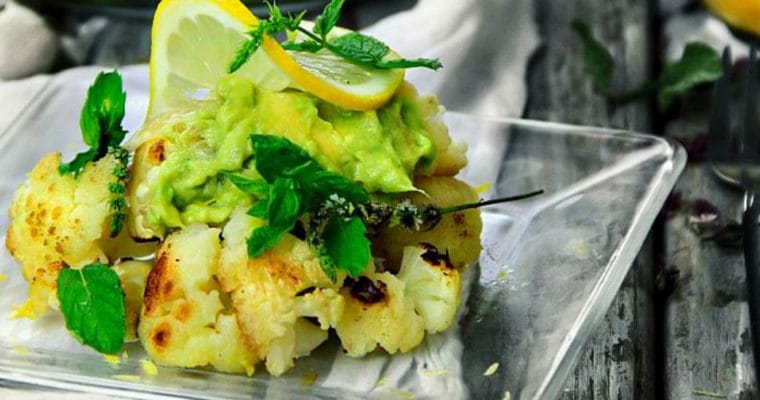 Guacamole over Roasted Cauliflower