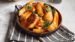 Golden and tasty roasted garlic herb potato recipe