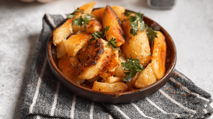 Golden and tasty roasted garlic herb potato recipe