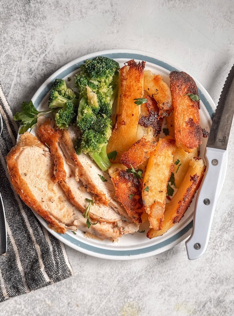 Crispy Garlic Herb Potatoes with chicken