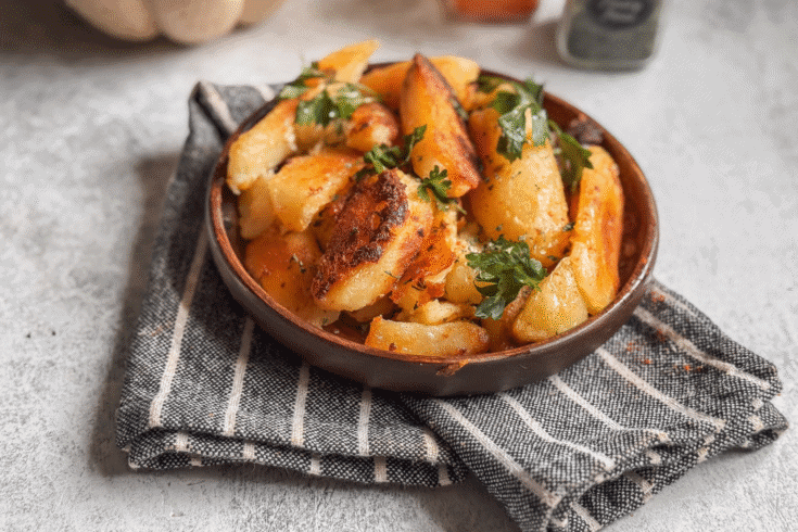 Crispy Garlic Herb Potatoes with chicken