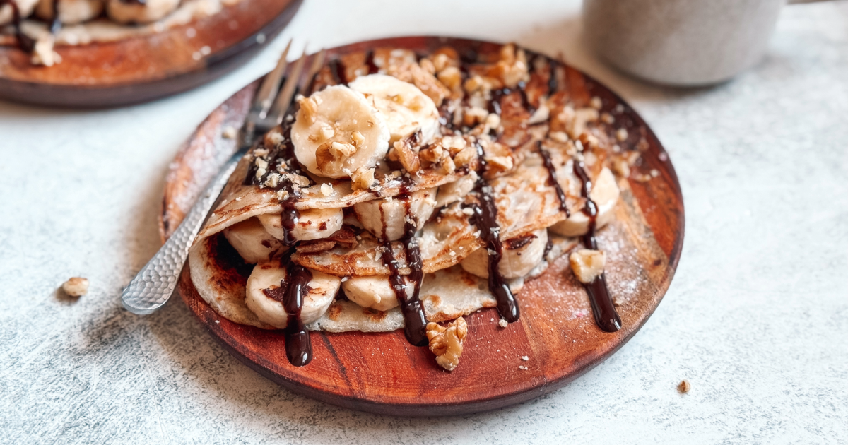 Gluten-free crepes filled with chocolate peanut butter and bananas