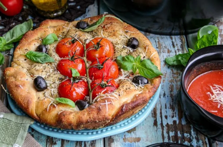 Dutch Oven Tomato and Olive Focaccia