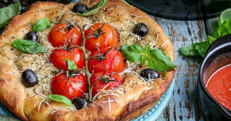 Dutch Oven Tomato and Olive Focaccia