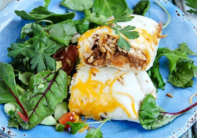 Beans, Beef and Rice Burritos