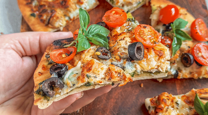Pesto Chicken Naan Pizza