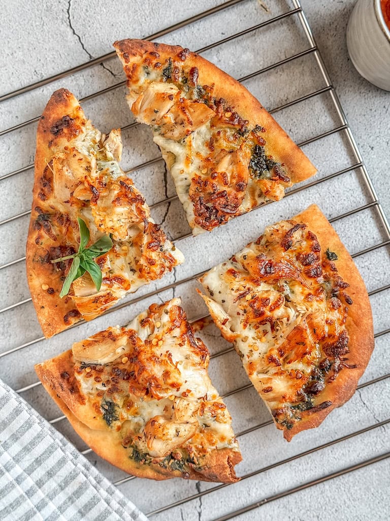 Pesto Chicken Naan Pizza