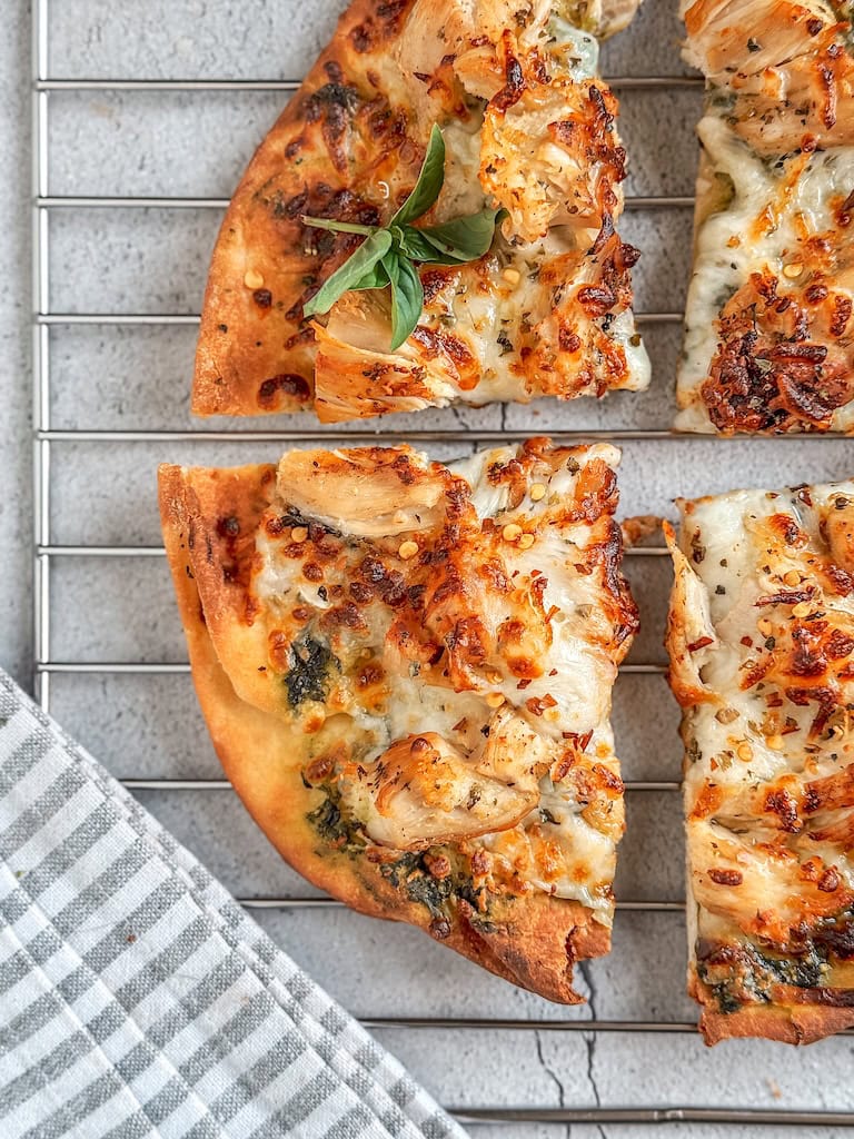 Pesto Chicken Naan Pizza