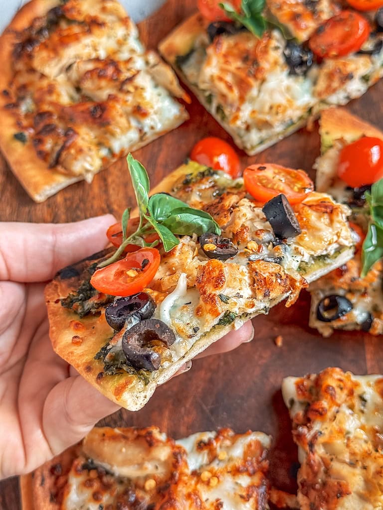 Pesto Chicken Naan Pizza