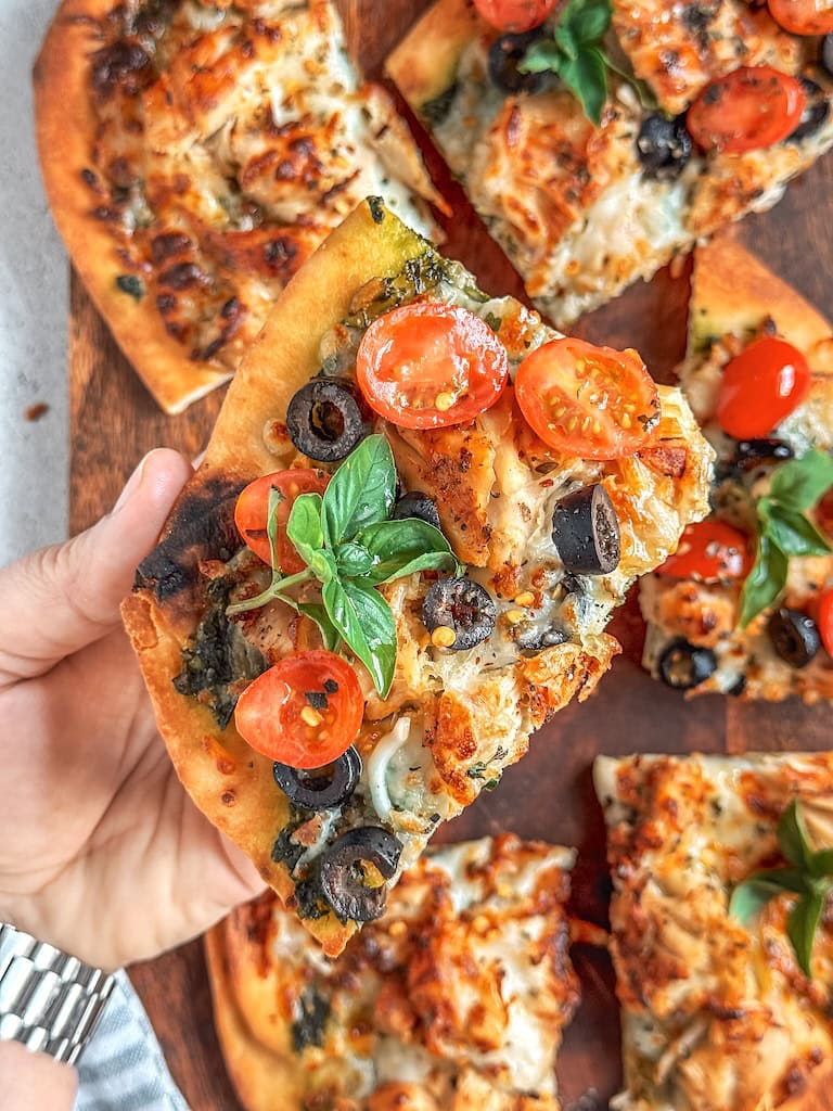 Pesto Chicken Naan Pizza