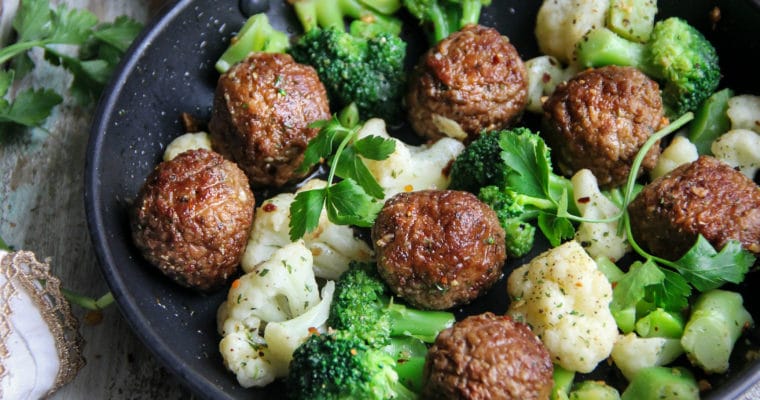 Meatless Meatballs with Cauliflower and Broccoli