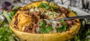 Beef and Sauce Stuffed Spaghetti Squash Boats