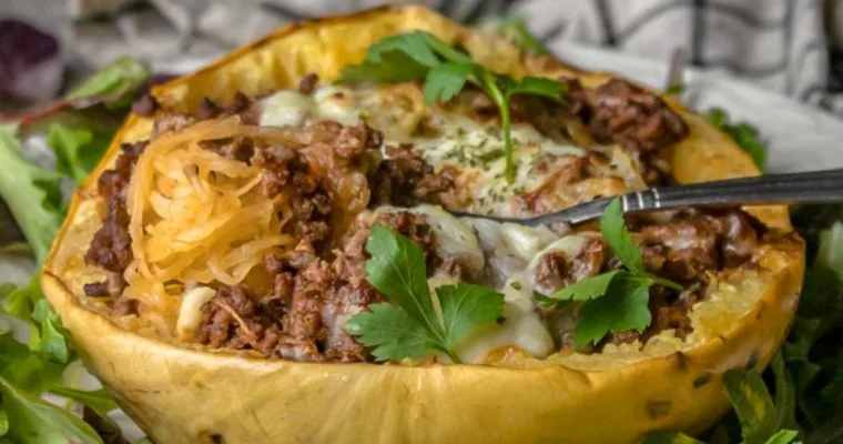 Beef and Sauce Stuffed Spaghetti Squash Boats