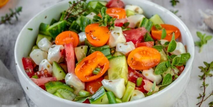 Cucumber-Tomato and Mozzarella Cheese Salad