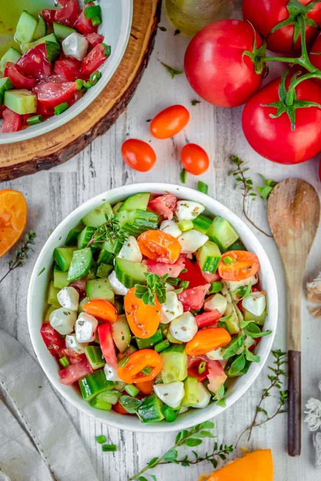 Cucumber-Tomato and Mozzarella Cheese Salad