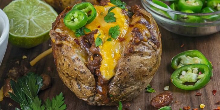 An easy and simple recipe for these tasty Beef Chili Stuffed Baked Potatoes