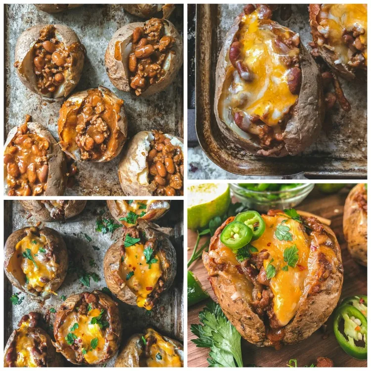 Beef Chili Stuffed Baked Potatoes