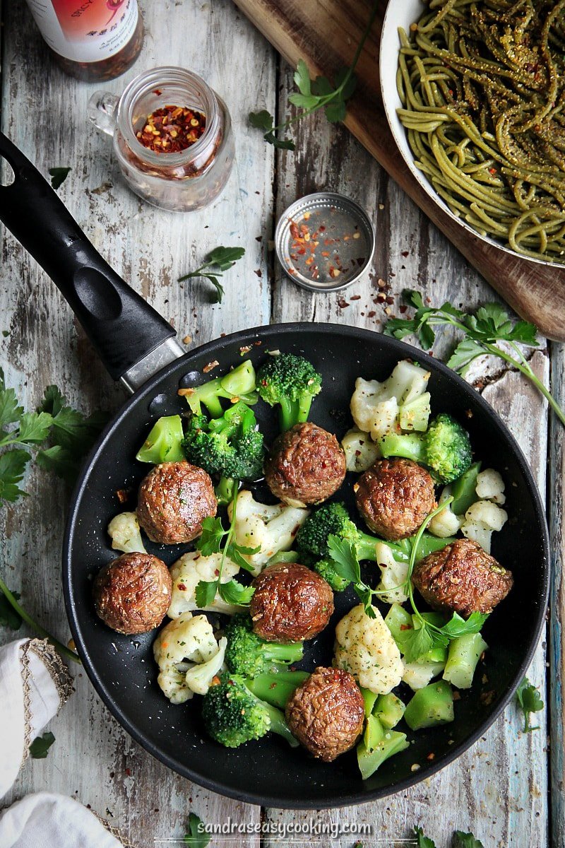 Meatless Meatballs with Cauliflower and Broccoli