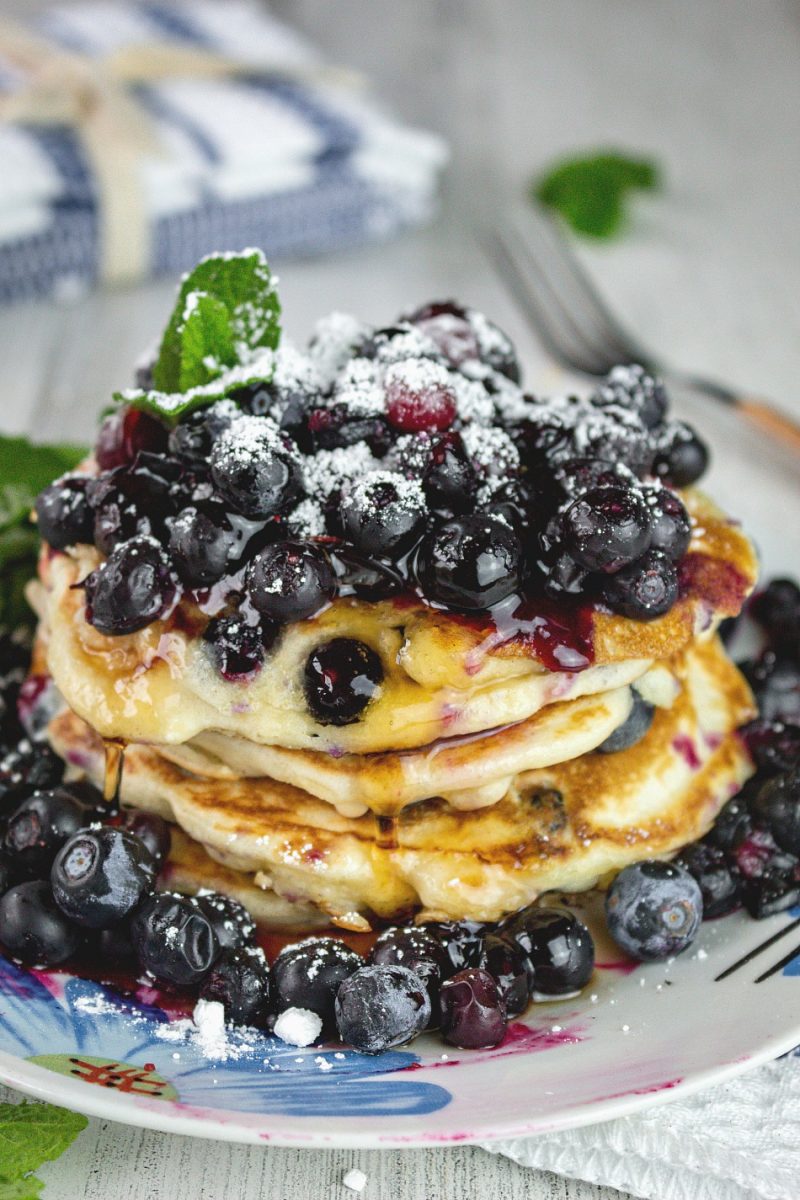 Fluffy Cream Cheese Blueberry Pancakes - Sandra's Easy Cooking