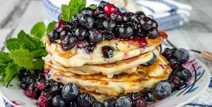 Fluffy Cream Cheese Blueberry Pancakes