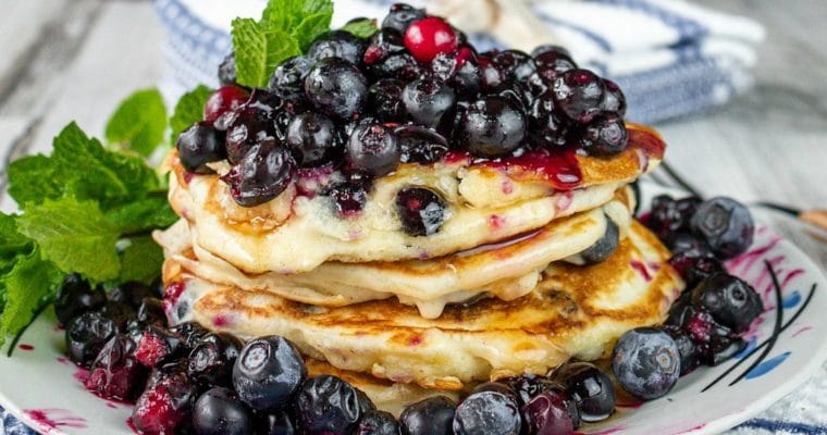 Fluffy Cream Cheese Blueberry Pancakes