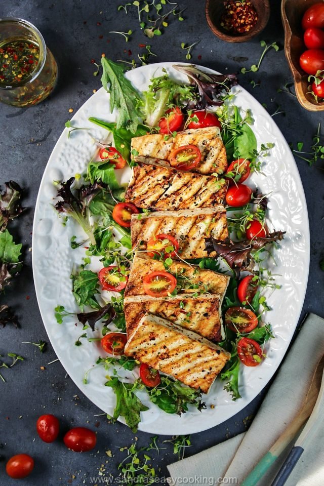 Skillet Grilled Tofu Salad Recipe- Sandra&amp;#39;s Easy Cooking Salads