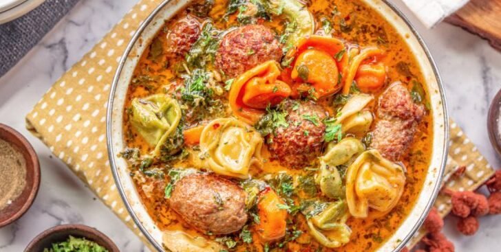 Tortellini Soup with Italian Sausage Meatballs