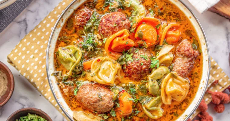 Tortellini Soup with Italian Sausage Meatballs
