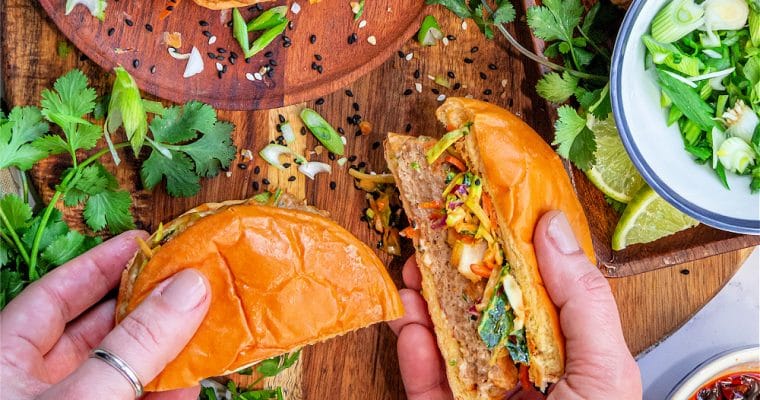 Chicken Burges with Spicy Peanut Butter Slaw