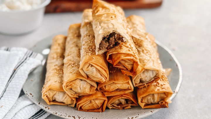 Phyllo Dough Beef Rolls