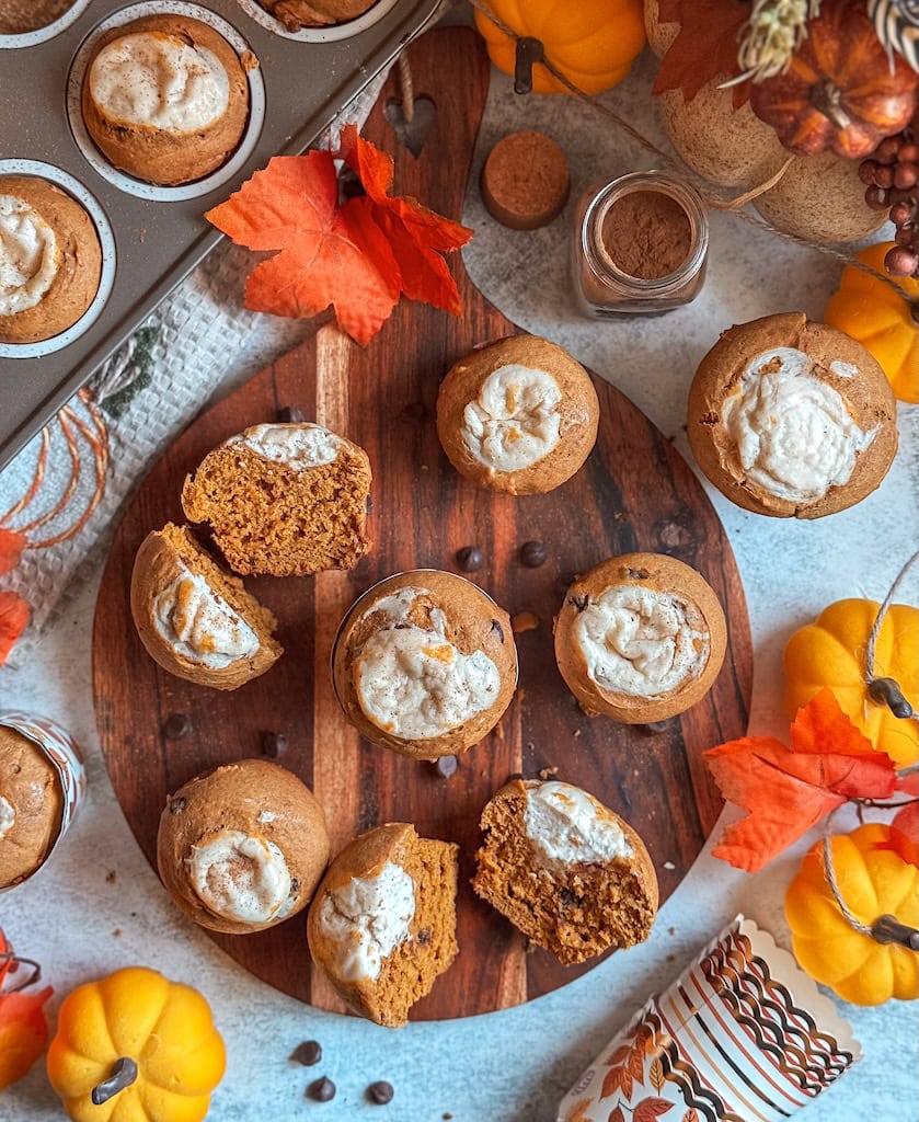 Pumpkin Cream Cheese Muffins with Chocolate Chips 