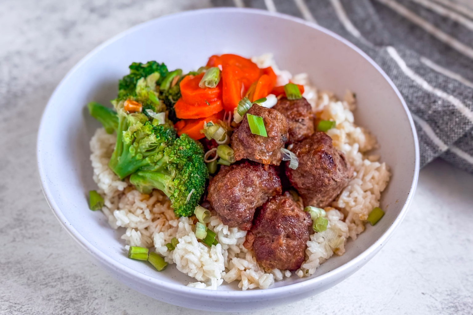 Weeknight Meatball Rice Bowl • Sandra's Easy Cooking