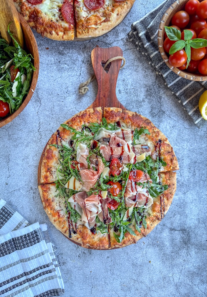 Quick weeknight dinner idea with Rao’s frozen pizza and fresh salad